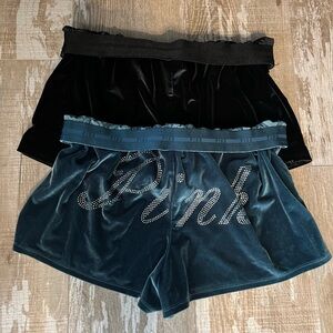 EUC!💗VS PINK Ltd Edition BLING Set(2)SOFT Velvet Sleep Boxys!Black& Forest!Sz-L!